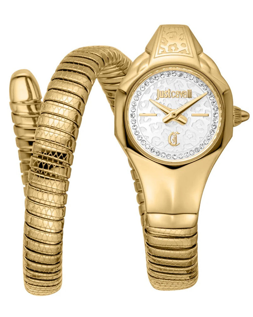 Just Cavalli Fiore White Dial Gold Steel Strap Watch for Women - JC1L354M0025