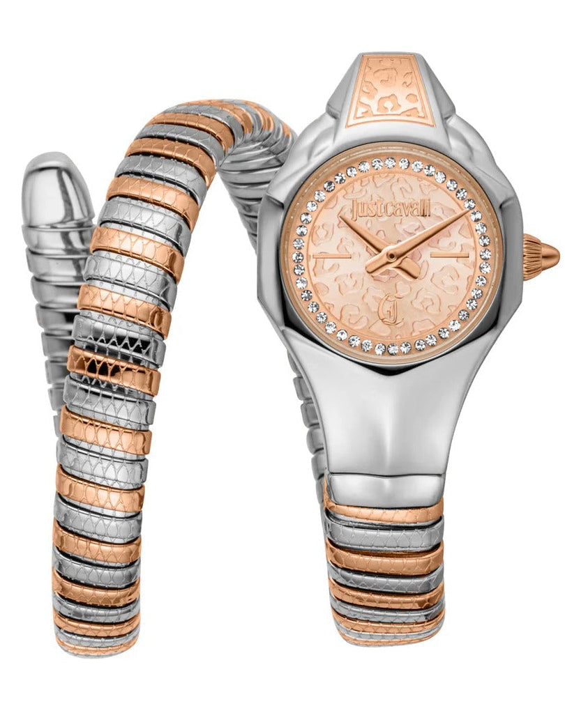 Just Cavalli Fiore Rose Gold Dial Two Tone Steel Strap Watch for Women - JC1L354M0065