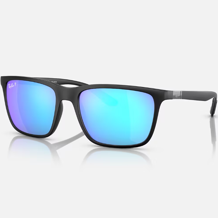 Ray Ban Women Rectangle Frame Polished Matte Black Sunglasses