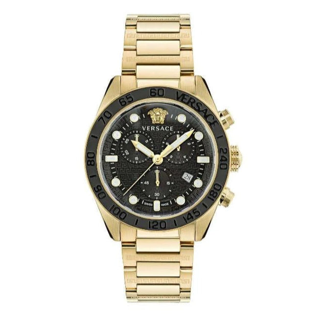 Versace Greca Dome Chronograph Black Dial Gold Steel Strap Watch for Men - VE6K00523