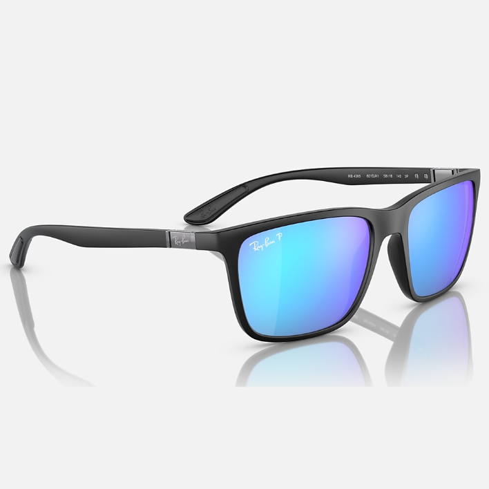 Ray Ban Women Rectangle Frame Polished Matte Black Sunglasses