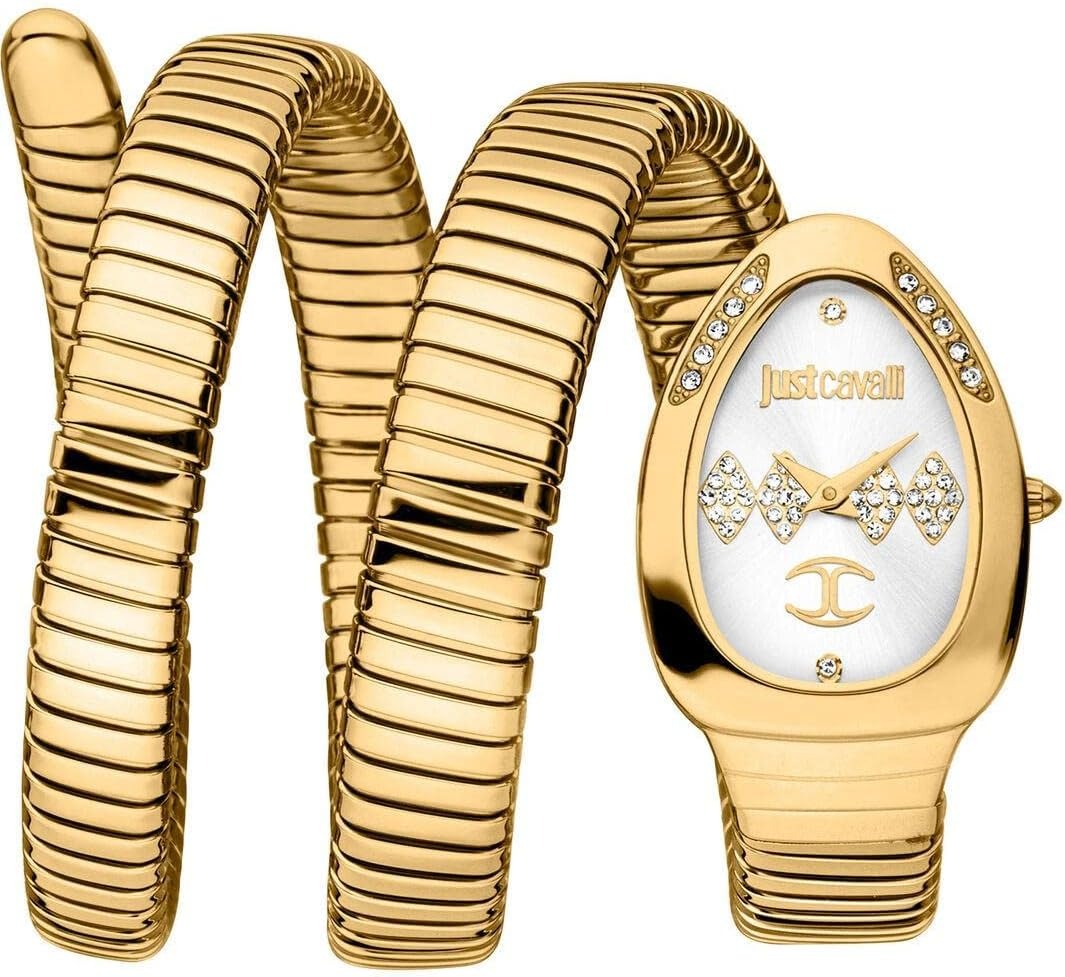 Just Cavalli Vezzoso White Dial Gold Steel Strap Watch for Women - JC1L230M0035