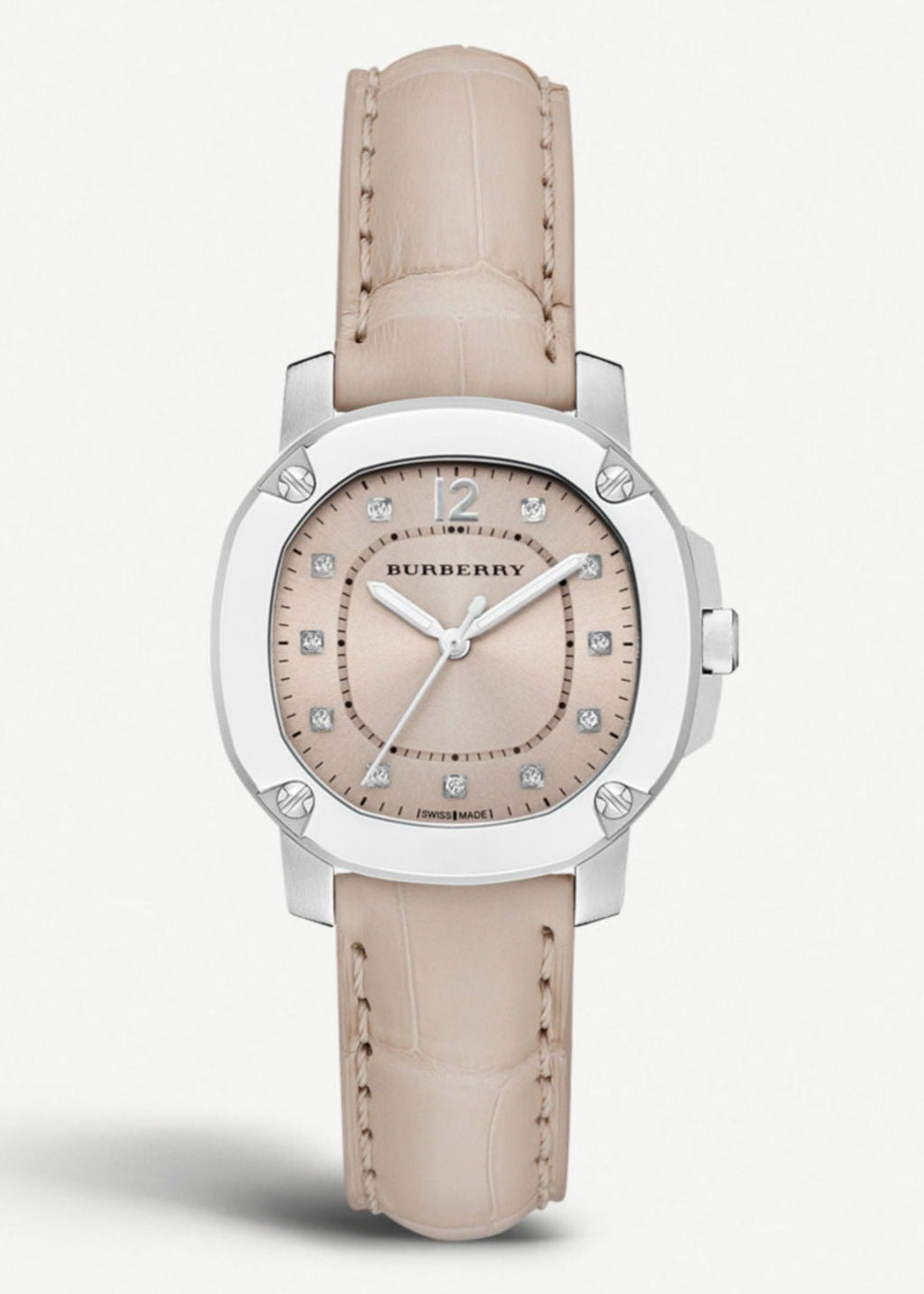 Burberry The Britain Diamonds Pink Dial Pink Leather Strap Watch for Women - BBY1802