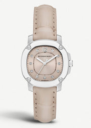 Burberry The Britain Diamonds Pink Dial Pink Leather Strap Watch for Women - BBY1802