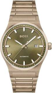Hugo Boss Candor Automatic Olive Green Dial Brown Steel Strap Watch for Men - 1514184