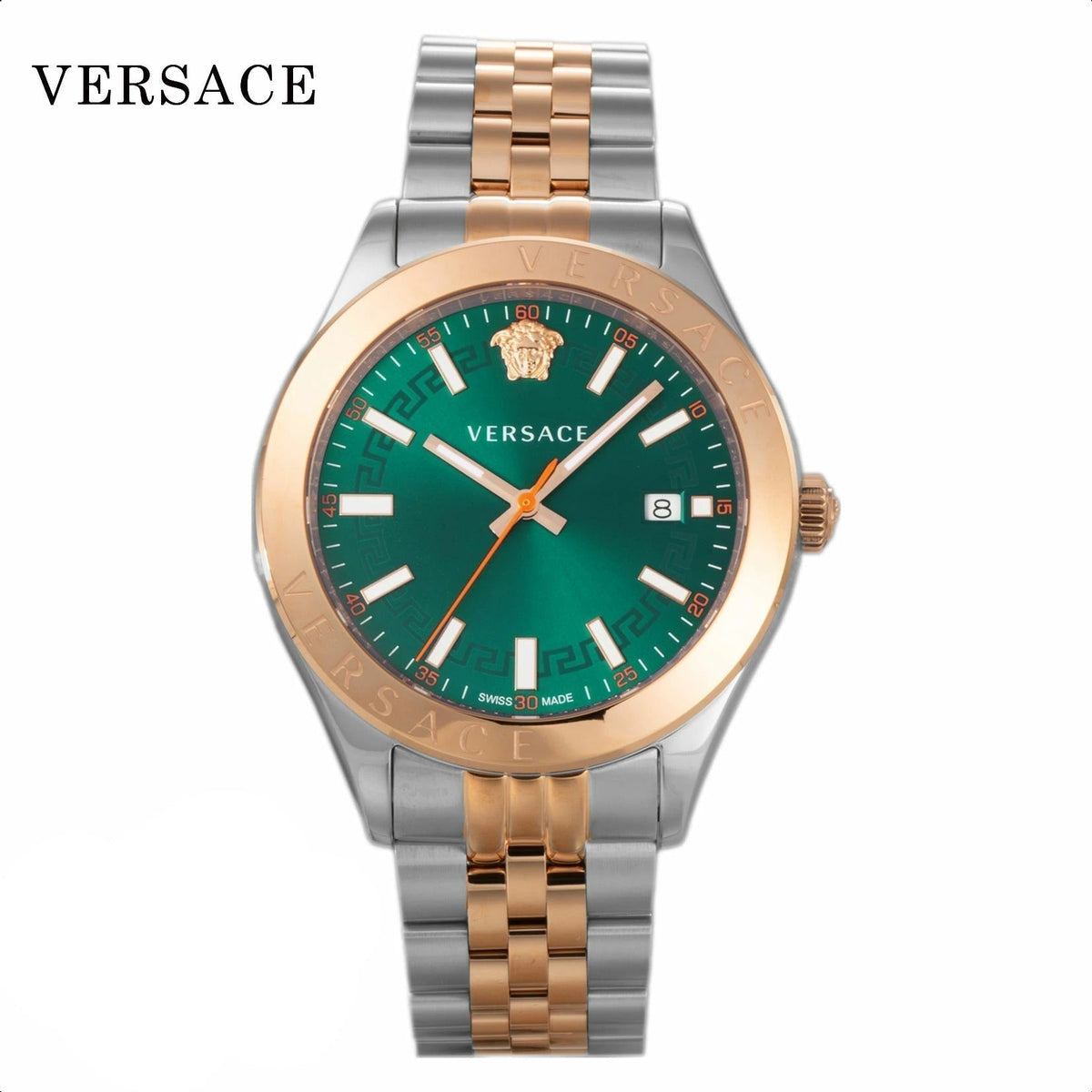 Versace Hellenyium Quartz Green Dial Two Tone Steel Strap Watch for Men - VEVK01324