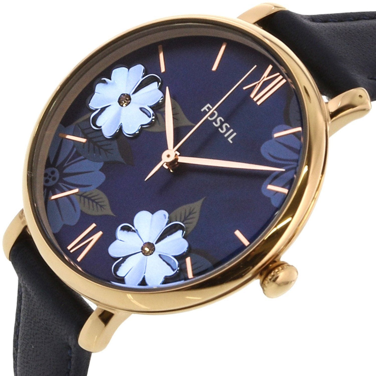 Fossil Jacqueline Blue Dial Blue Leather Strap Watch for Women - ES4673