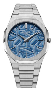 D1 Milano Ultra Thin Olympic Blue Dial Silver Steel Strap Watch for Men - D1-UTBJ35