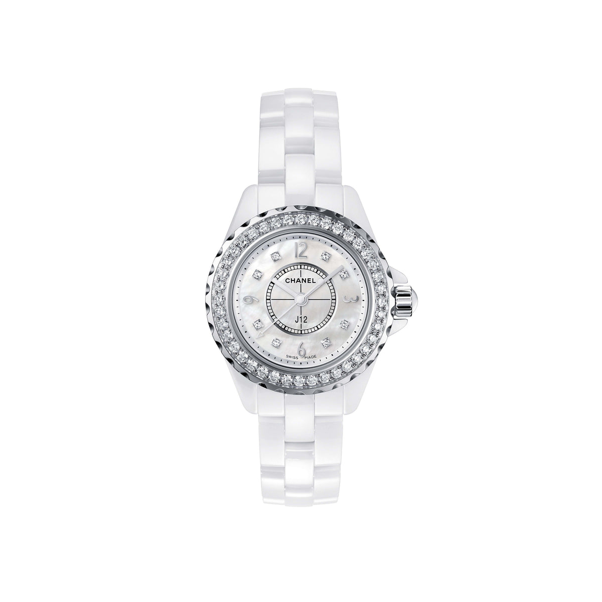 Chanel J12 Quartz Diamonds White Dial White Steel Strap Watch for Women - J12 H6418