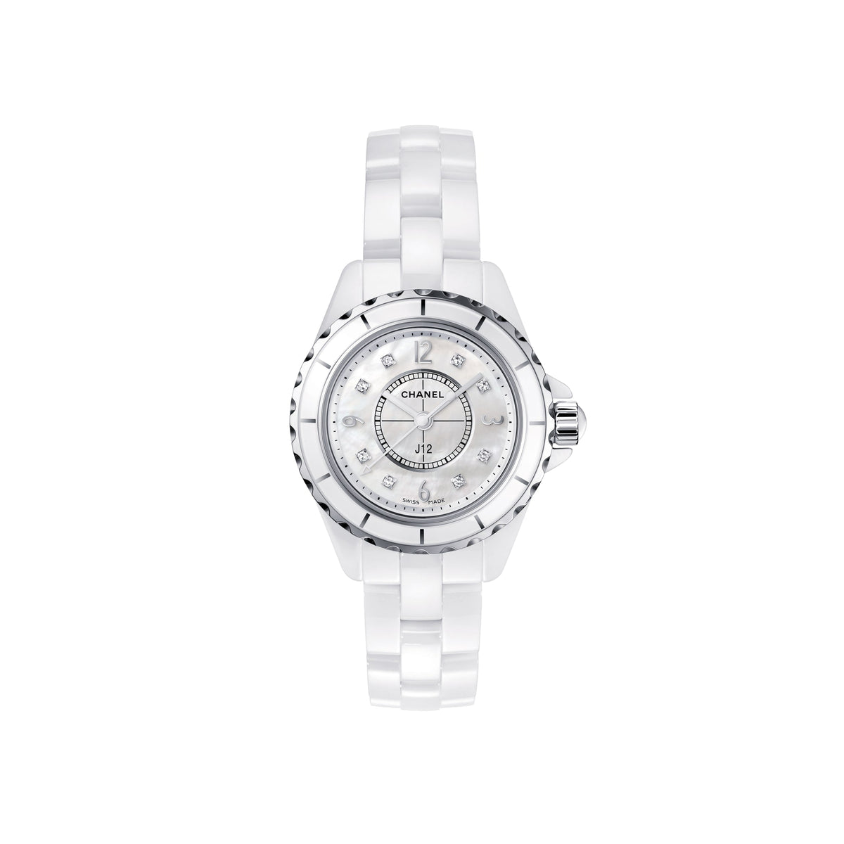 Chanel J12 Diamonds Mother of Pearl White Dial White Steel Strap Watch for Women - J12 H5704