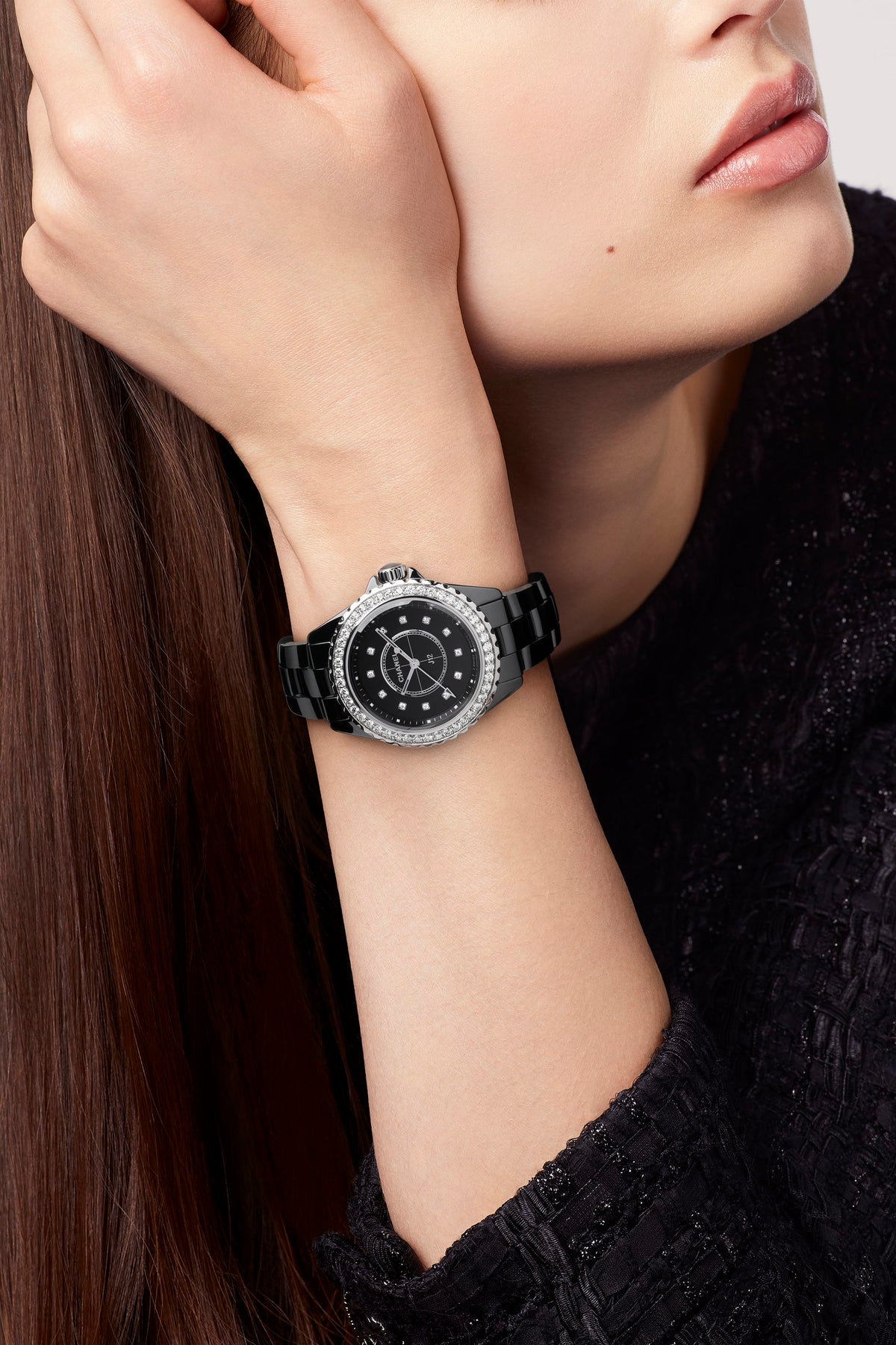 Chanel J12 Diamonds Ceramic Black Dial Black Steel Strap Watch for Women - J12 H3108