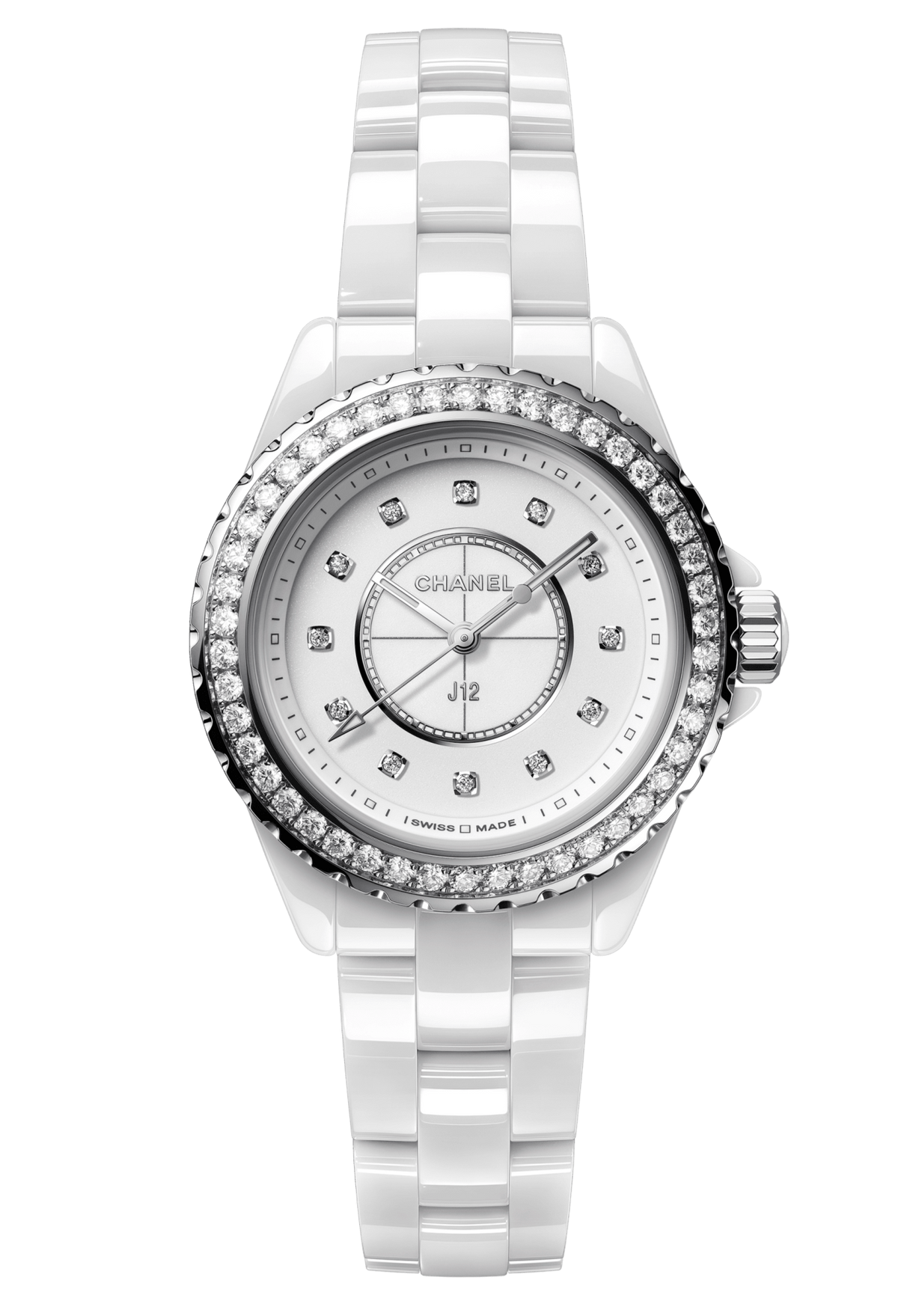 Chanel J12 Quartz Diamonds White Dial White Steel Strap Watch for Women - J12 H3110