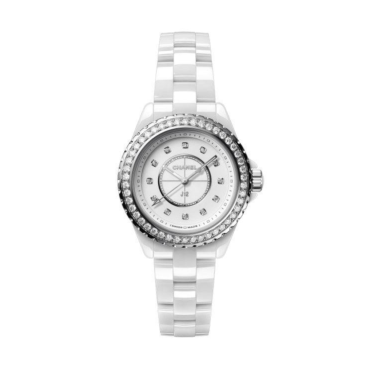 Chanel J12 Quartz Diamonds White Dial White Steel Strap Watch for Women - J12 H6418