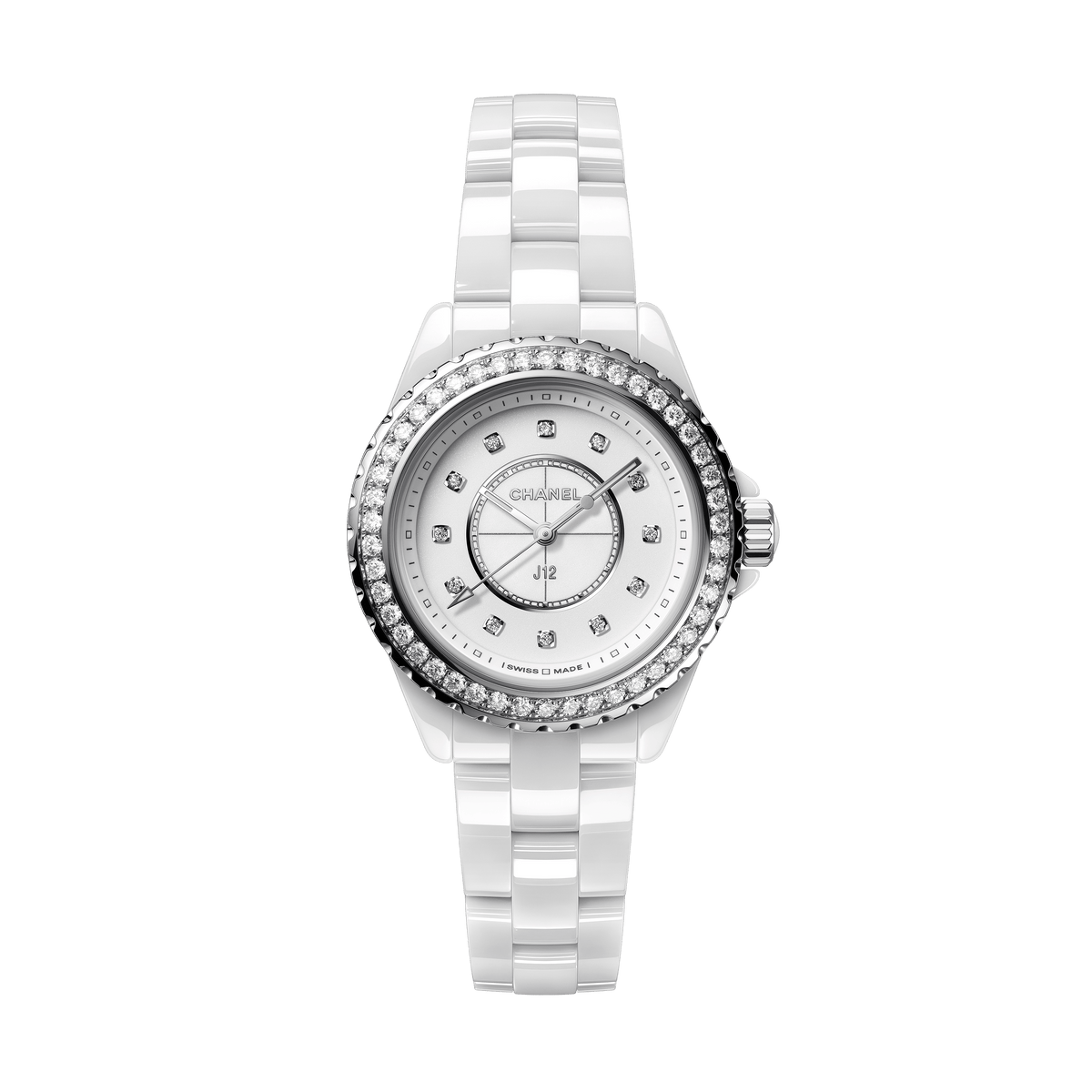 Chanel J12 Quartz Diamonds White Dial White Steel Strap Watch for Women - J12 H6418