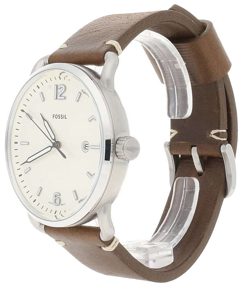 Fossil The Commuter White Dial Brown Leather Strap Watch for Men - FS5275