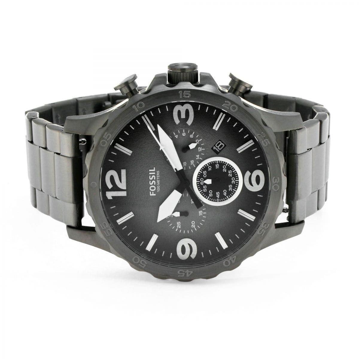 Fossil Nate Chronograph Gunmetal Dial Grey Steel Strap Watch for Men - JR1437