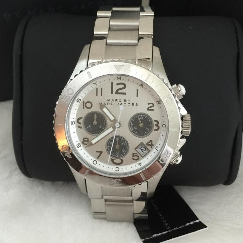 Marc Jacobs Marc Chronograph Silver Dial Silver Steel Strap Watch for Men - MBM3155