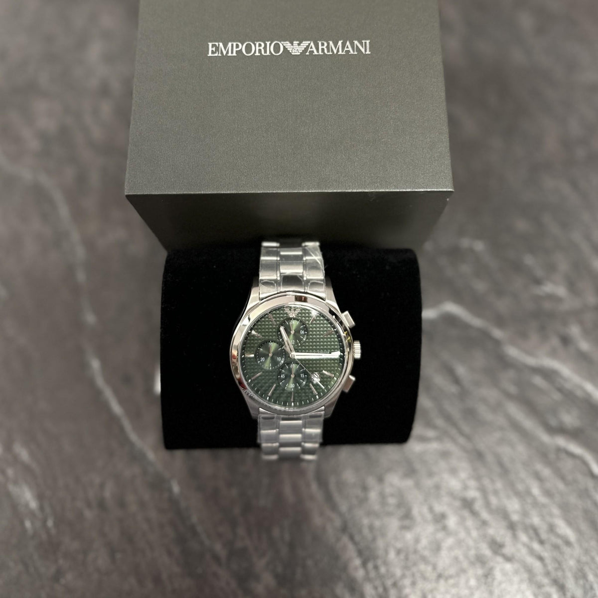 Emporio Armani Paolo Chronograph Green Dial Silver Steel Strap Watch For Men - AR11529