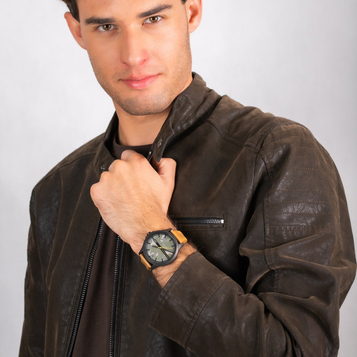 Armani Exchange Hampton Chronograph Green Dial Brown Leather Strap Watch For Men - AX2412