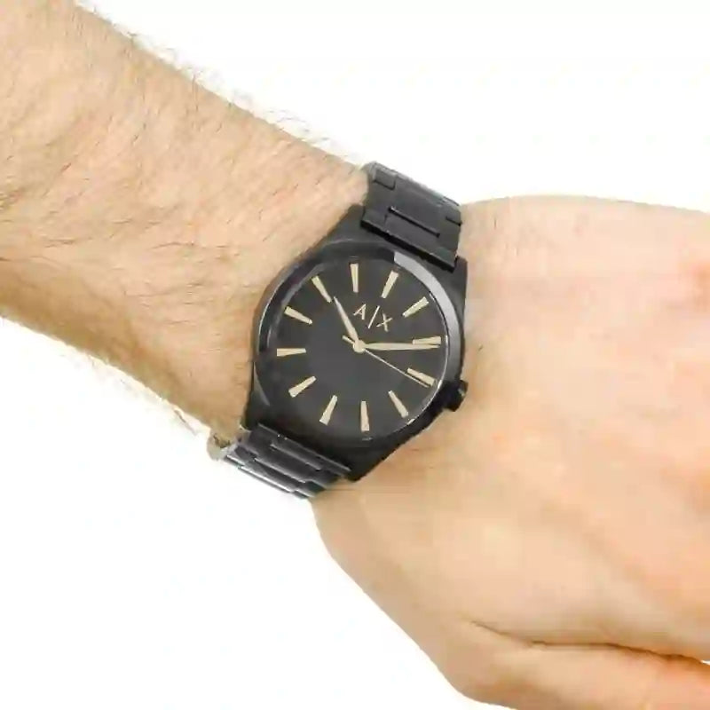 Armani Exchange Nico Analog Black Dial Black Steel Strap Watch For Men - AX7102