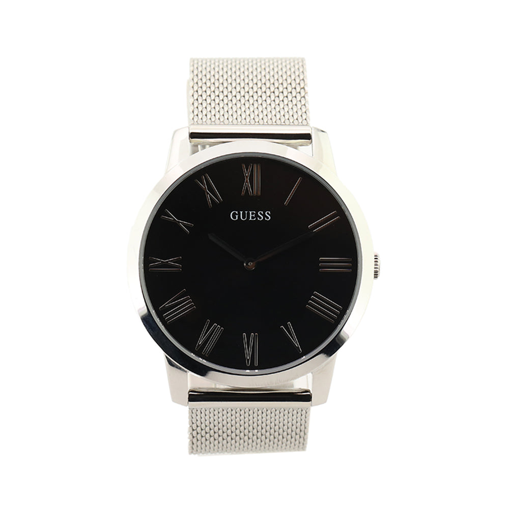 Guess Analog Black Dial Silver Mesh Bracelet Watch for Men - W1263G1