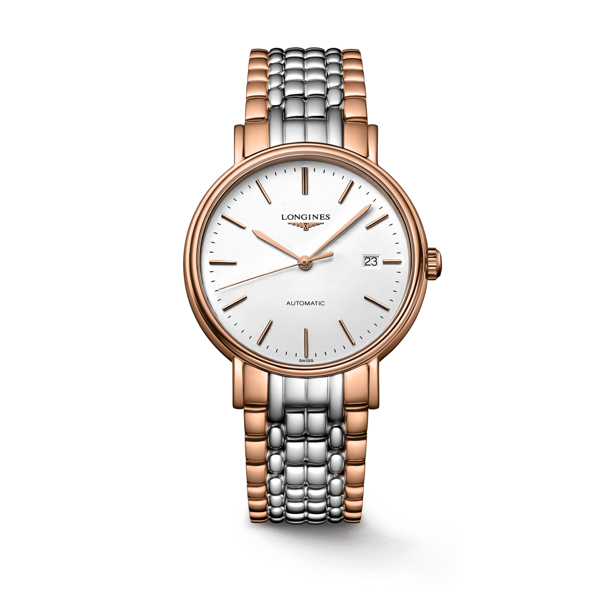 Longines Presence 38.5mm Automatic White Dial Two Tone Steel Strap Watch for Men - L4.921.1.12.7