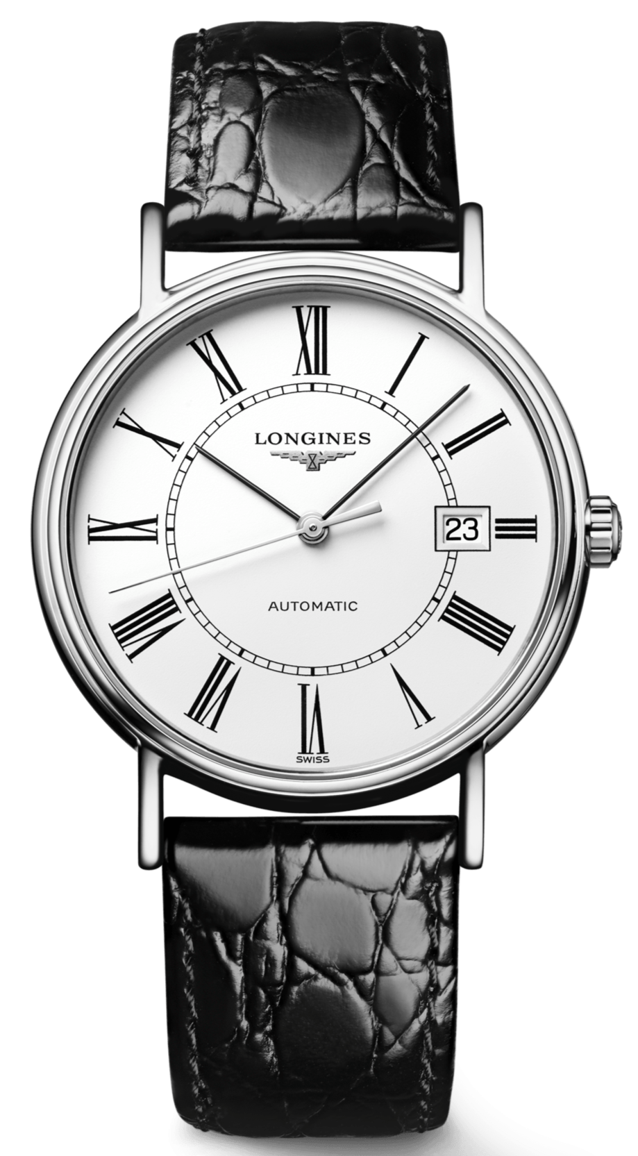 Longines Presence 38.5mm Automatic White Dial Black Leather Strap Watch for Men - L4.921.4.11.2