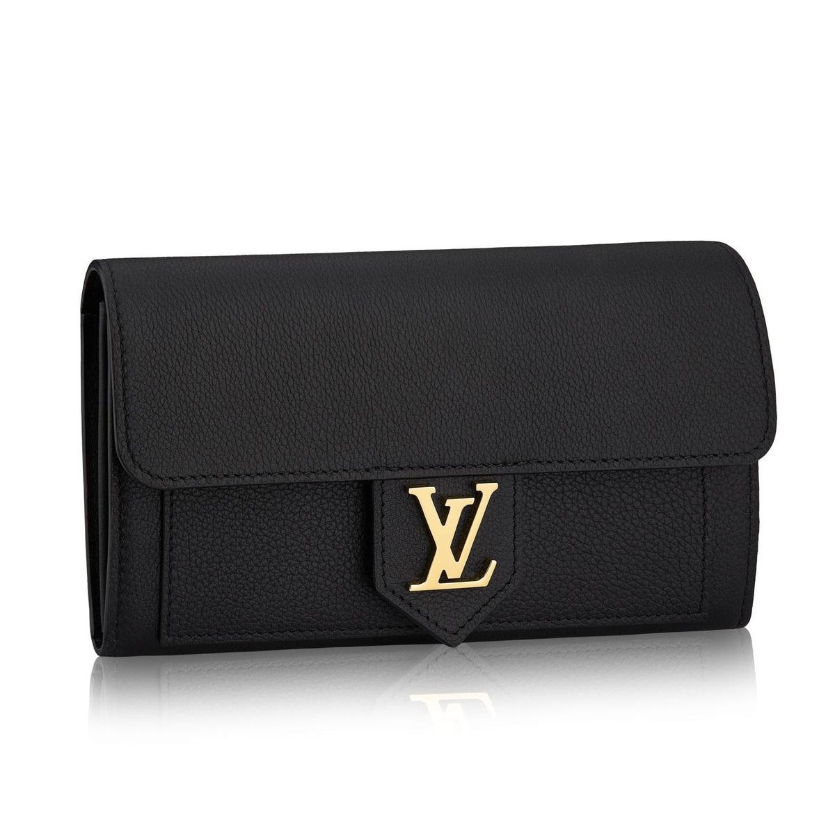 Louis Vuitton Calfskin LockMe Long Wallet - Black