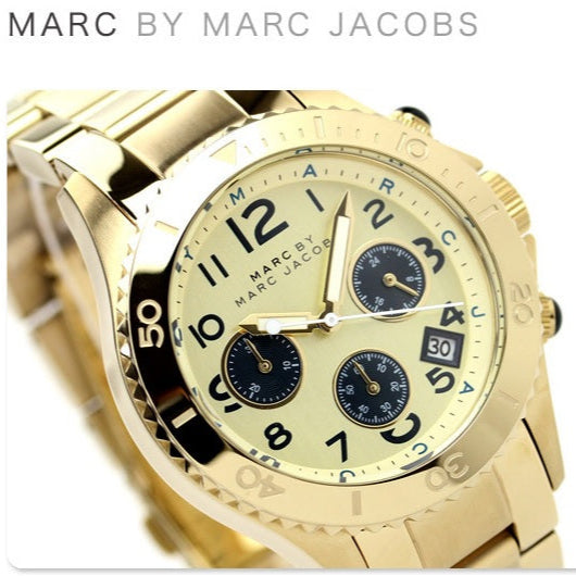 Marc Jacobs Rock Metal Chronograph Gold Dial Gold Steel Strap Watch for Men - MBM3158