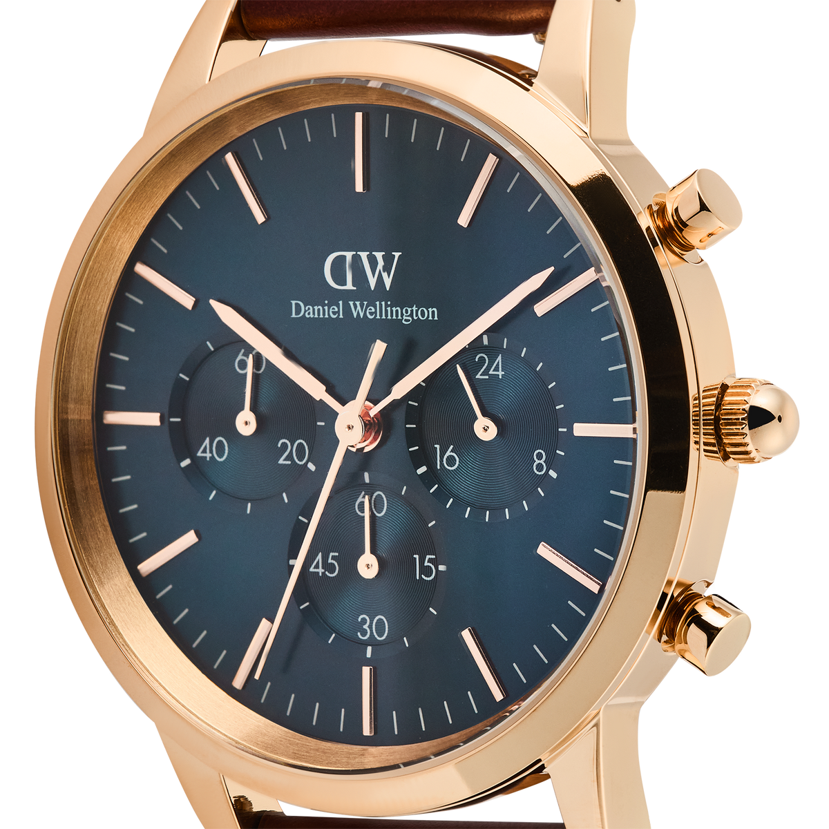 Daniel Wellington Iconic Chronograph Blue Dial Brown Leather Strap Watch For Men - DW00100639