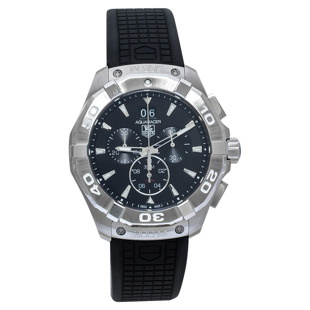 Tag Heuer Aquaracer Chronograph Black Dial Black Rubber Strap Watch for Men - CAY1110.FT6041