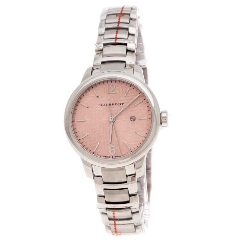 Burberry The Classic Pink Dial Silver Steel Strap Watch for Women - BU10111