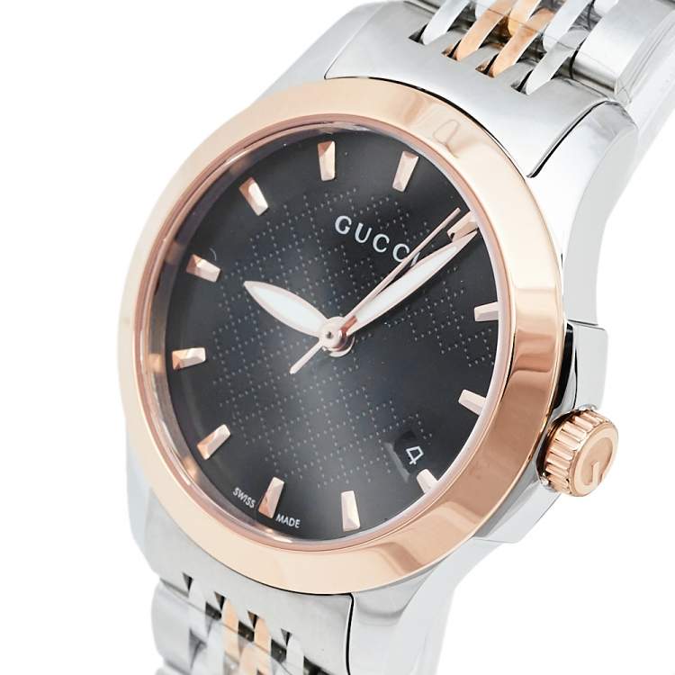 Gucci G Timeless Black Dial Two Tone Steel Strap Watch For Women - YA126512
