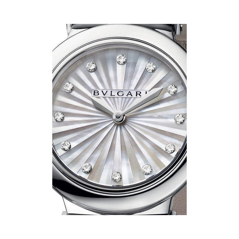 Bvlgari LVCEA Diamonds Silver Mother of Pearl Dial Silver Leather Strap Watch for Women - LVCEA103367