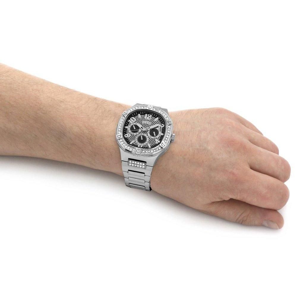 Guess Duke Glitz Black Dial Silver Steel Strap Watch For Men - GW0576G1