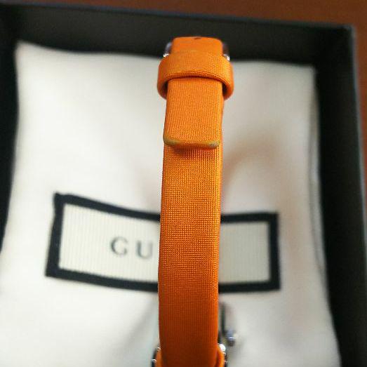 Gucci G-Frame Square Mother of Pearl Orange Dial Orange Leather Strap Watch For Women - YA128532