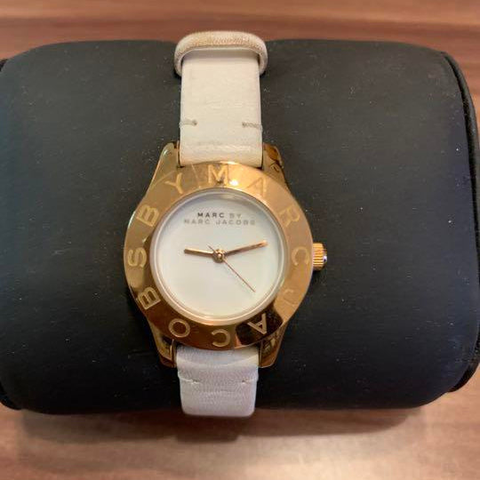 Marc Jacobs Mini Blade White Dial White Leather Strap Watch for Women - MBM1207