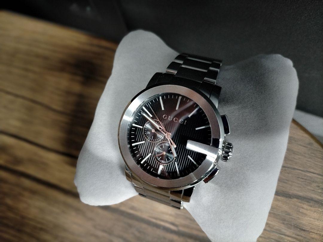 Gucci G Chrono Black Dial Silver Steel Strap Watch For Men - YA101204