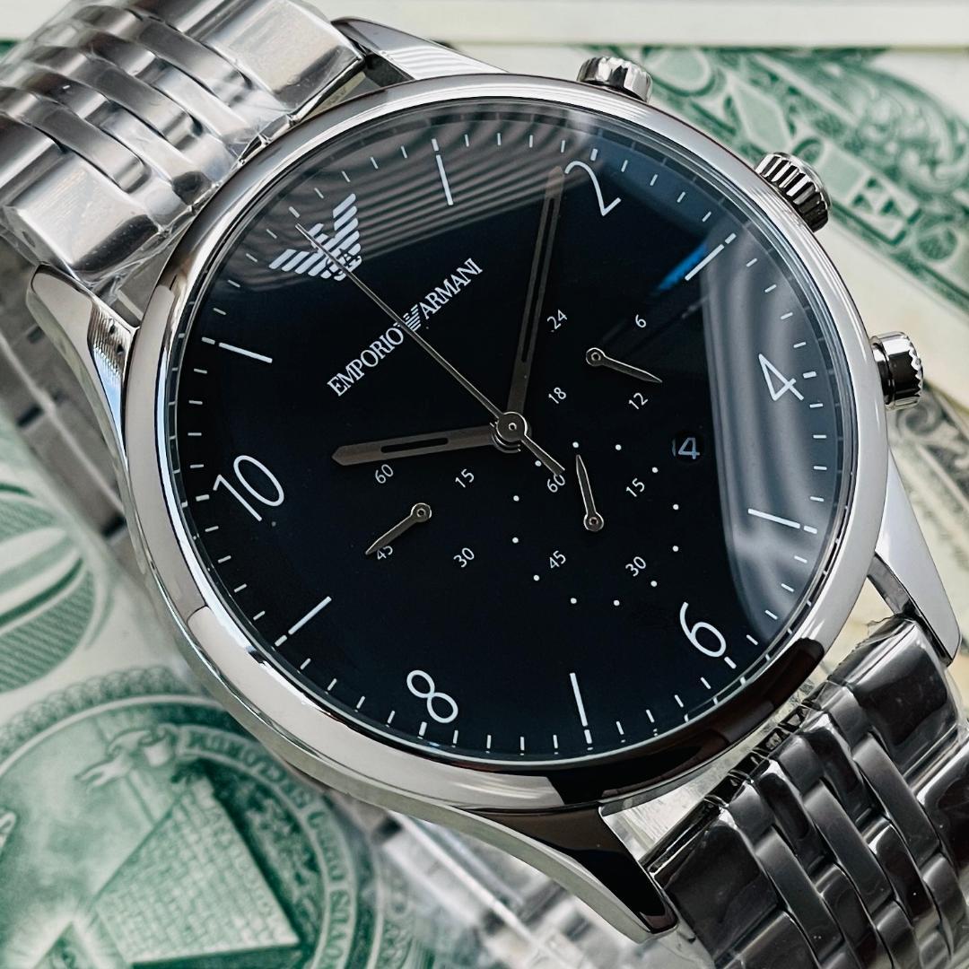 Emporio Armani Beta Chronograph Black Dial Steel Strap Watch For Men - AR1863