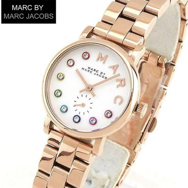 Marc Jacobs Baker Dexter White Dial Rose Gold Steel Strap Watch for Women - MBM3443