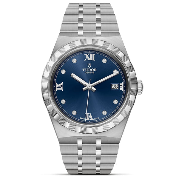 Tudor Royal Automatic Diamonds Blue Dial Silver Steel Strap Watch for Men - M28600-0006