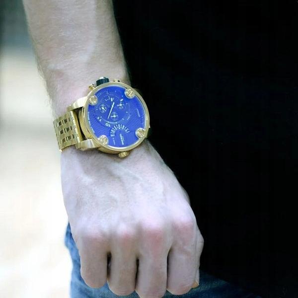Diesel Mr Daddy Blue Dial Gold Steel Strap Watch For Men - DZ7347
