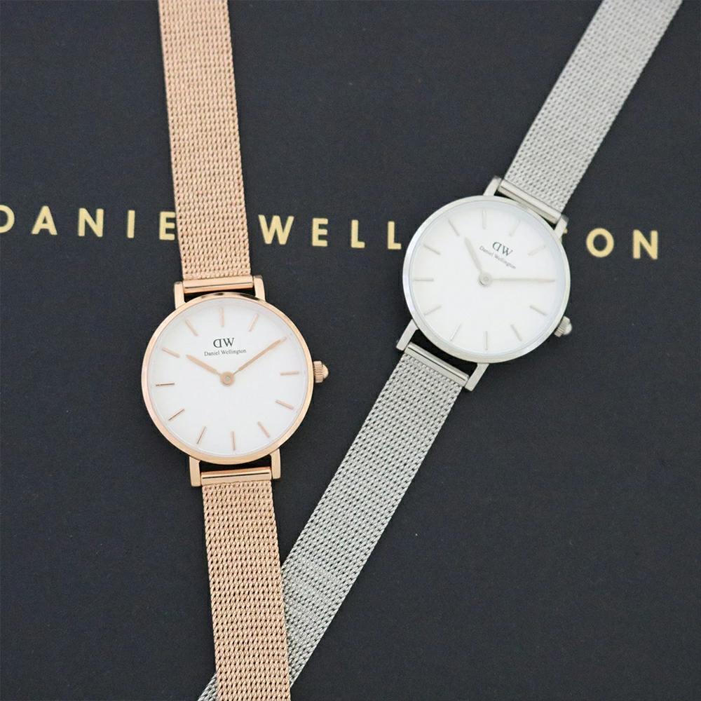 Daniel Wellington Classic Petite Sterling White Dial Silver Mesh Bracelet Watch for Women - DW00100442