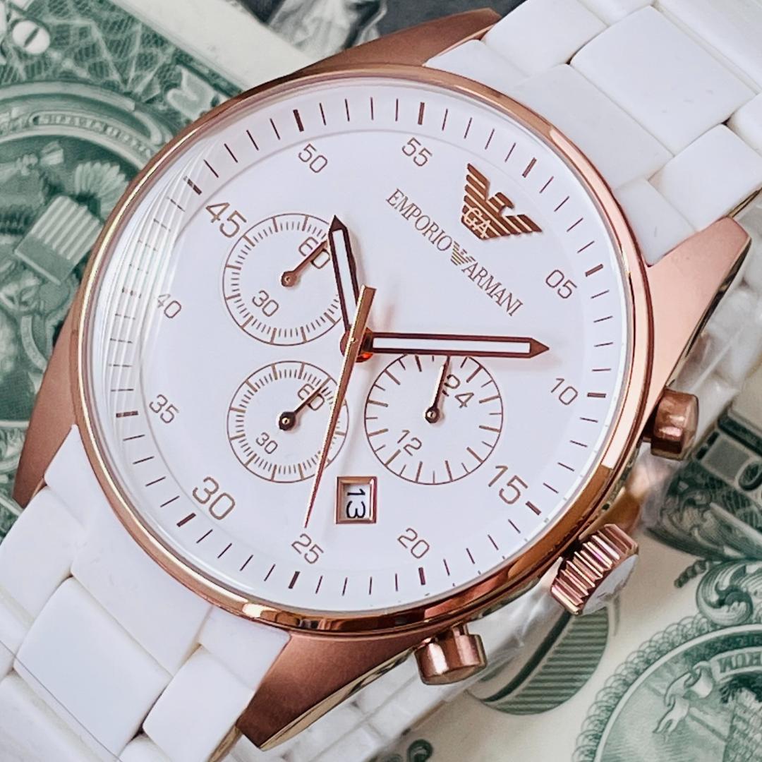 Emporio Armani Sportivo Chronograph White Dial White Rubber Strap Watch For Men - AR5919