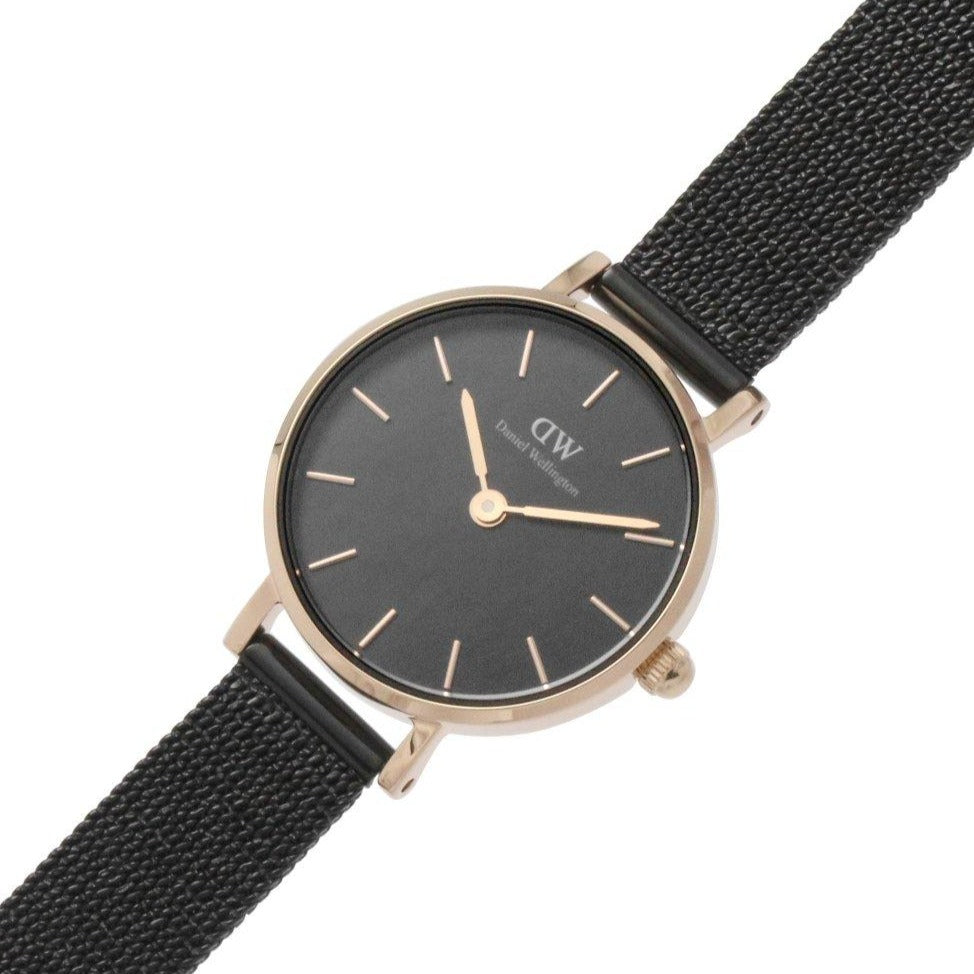 Daniel Wellington Classic Petite Pressed Ashfield Black Dial Black Mesh Bracelet Watch For Women - DW00100441