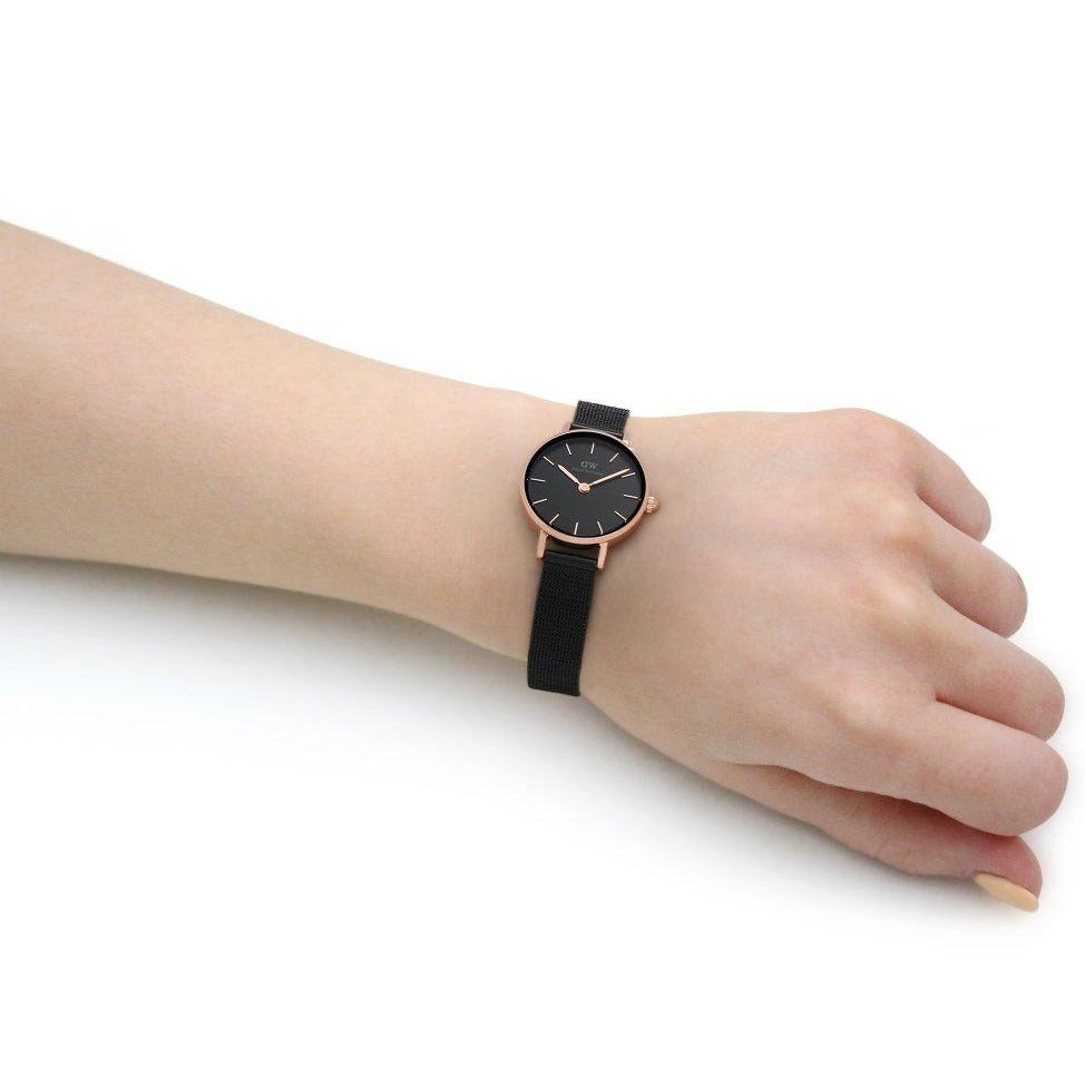 Daniel Wellington Classic Petite Pressed Ashfield Black Dial Black Mesh Bracelet Watch For Women - DW00100441