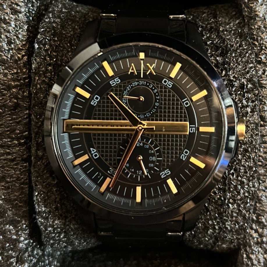 Armani Exchange Hampton Chronograph Black Dial Black Steel Strap Watch For Men - AX2121