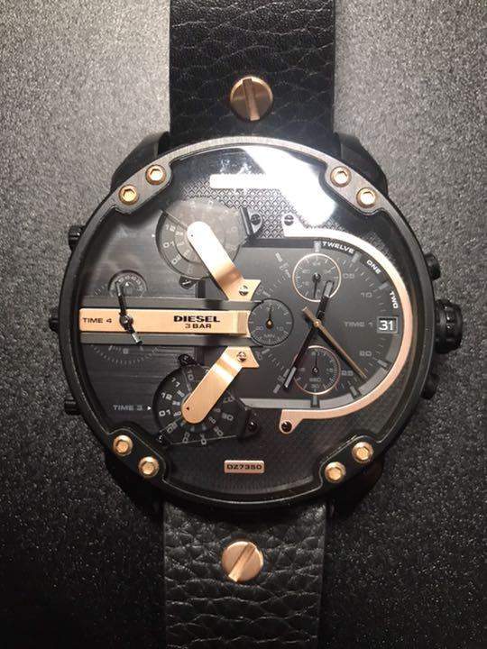 Diesel Mr Daddy 2.0 Chronograph Black Dial Black Leather Strap Watch For Men - DZ7350
