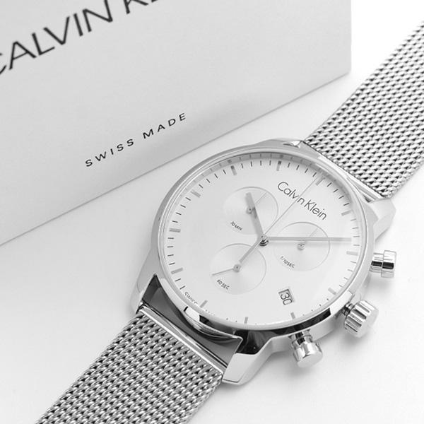 Calvin Klein City Chronograph White Dial Silver Mesh Bracelet Watch for Men - K2G27126