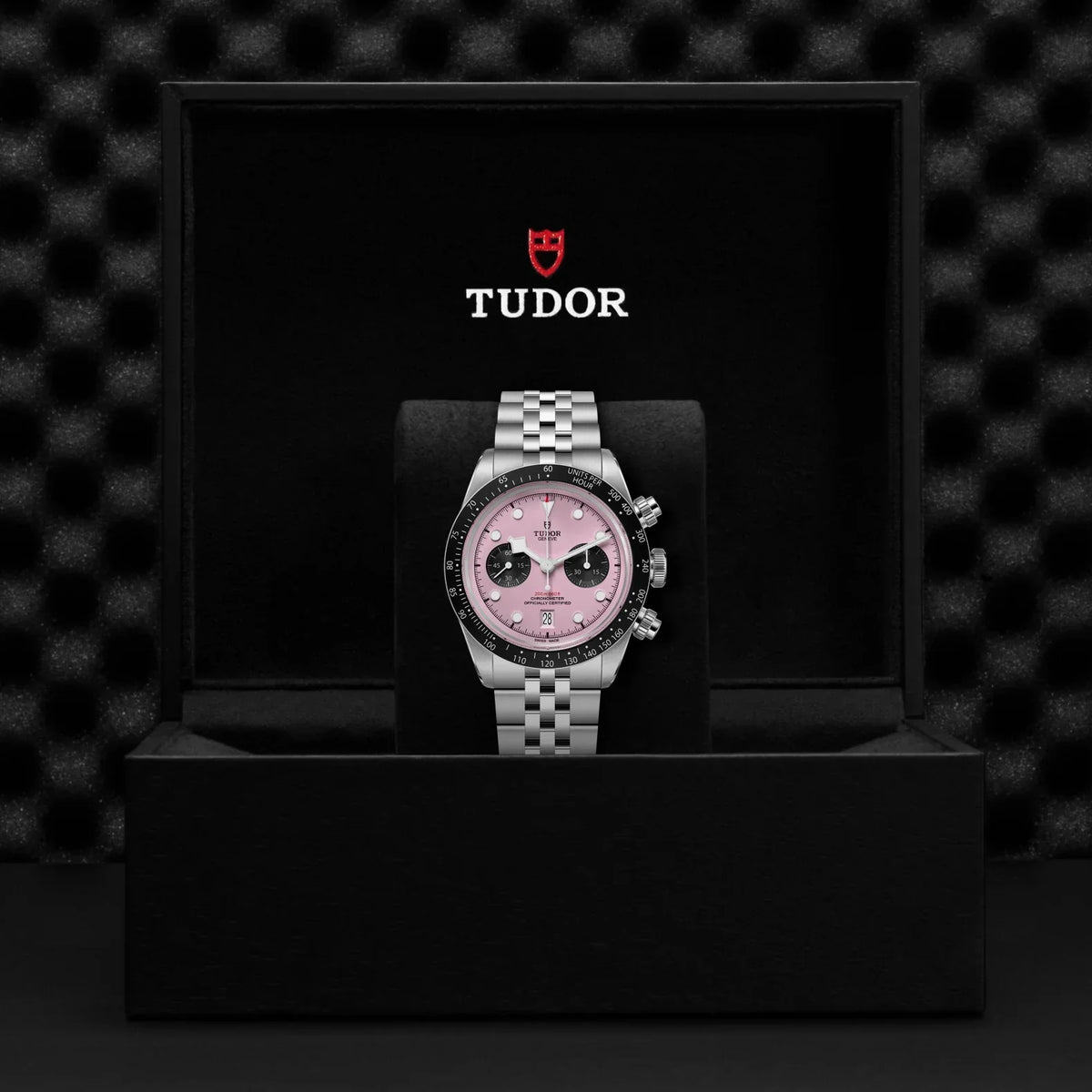 Tudor Black Bay Chrono Pink Dial Silver Steel Strap Watch for Men - M79360N-0019